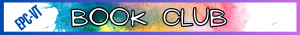 Book club written as a banner with multi-coloured background
